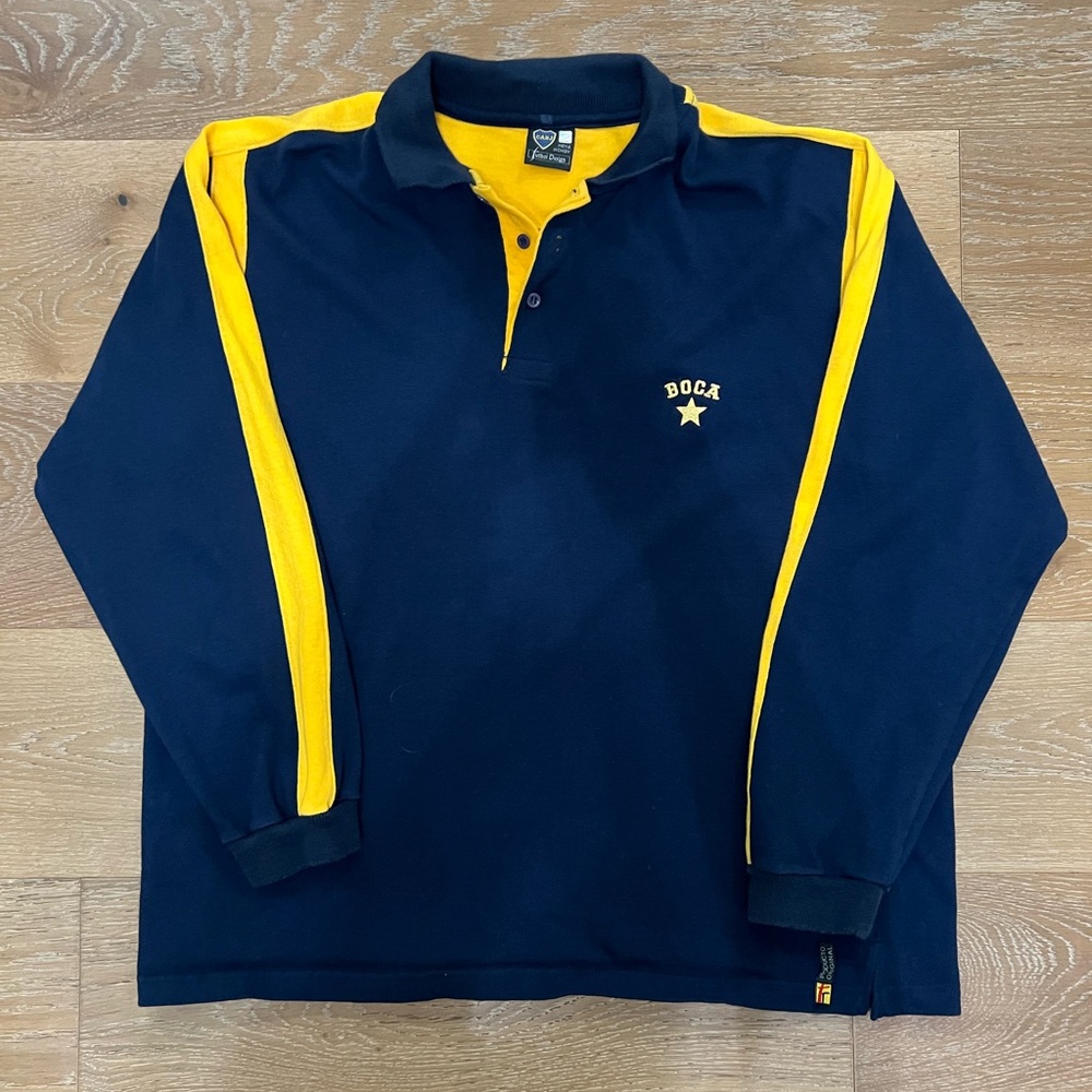 VINTAGE ARGENTINA  BOCA JUNIORS ORIGINAL  UNISEX LONG SLEEVE POLO (XL)